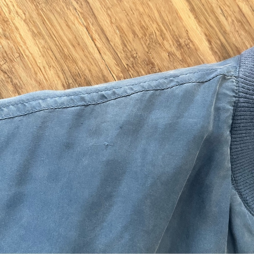 Vintage 100% Silk Dusty Blue Bomber Jacket M - Picture 4 of 5